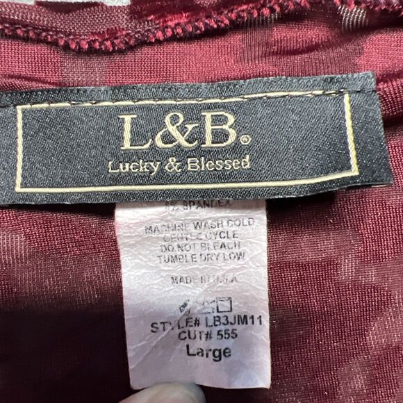 L and B Lucky Blessed Burnout Velvet Cardigan Kimono Size Large Burgundy Leopard - Picture 2 of 6